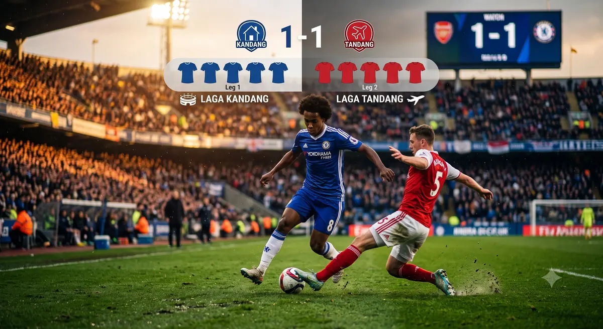 Ilustrasi format dua leg kandang dan tandang dalam sepak bola