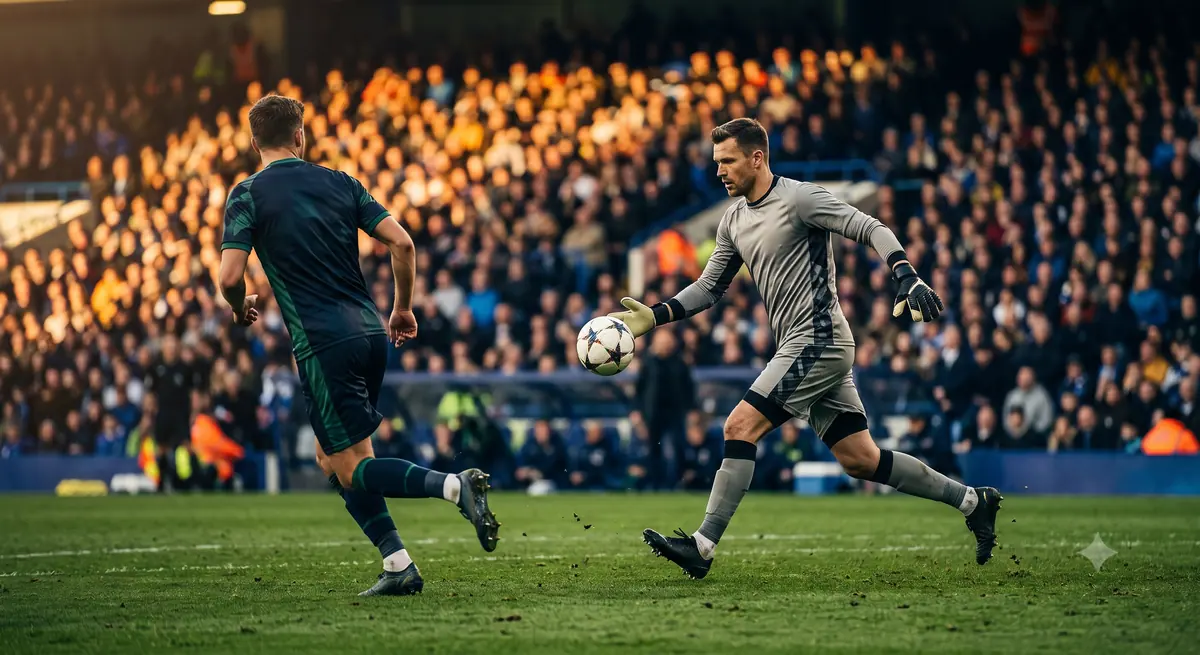 Ilustrasi kiper menerima operan back pass dari rekan setim