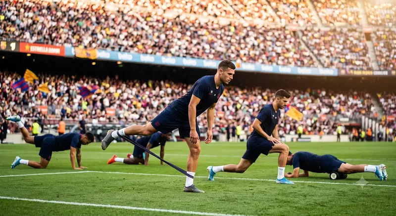 Pemain sepak bola melakukan pemanasan dan latihan penguatan untuk mencegah cedera hamstring